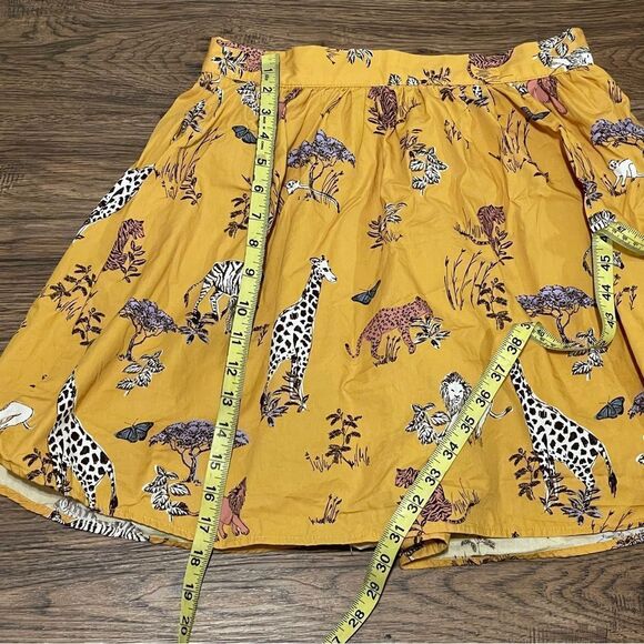 ModCloth Mini Skater Safari Animal Skirt Mustard Yellow White Black Pink Size M - Picture 11 of 13
